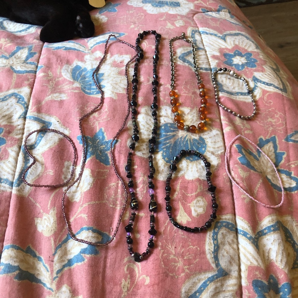 Purple and Amber Beaded Necklace Set - Elegant Women's Jewelry